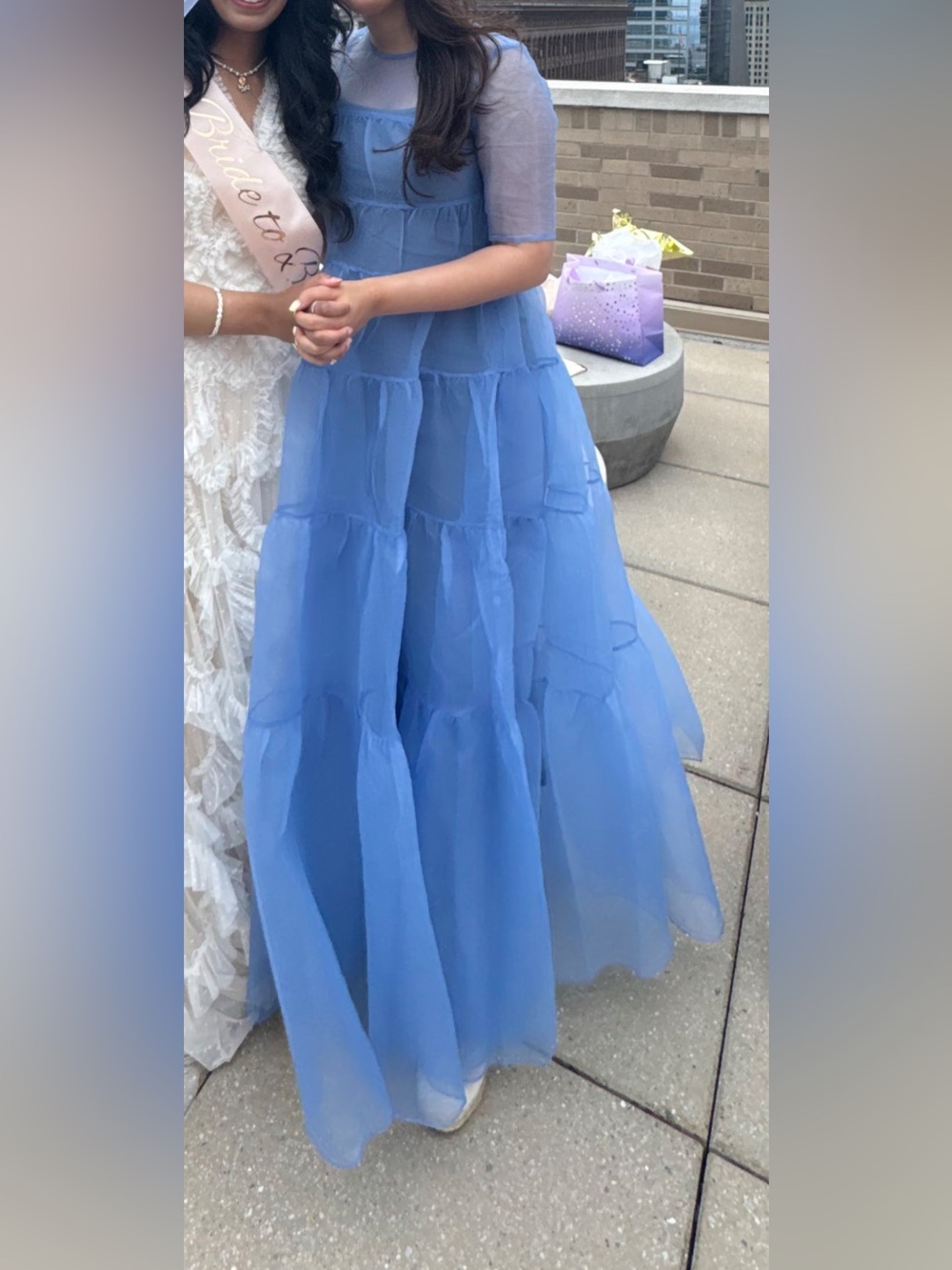 STAUD Light Blue Tiered Mesh Girls' Dress